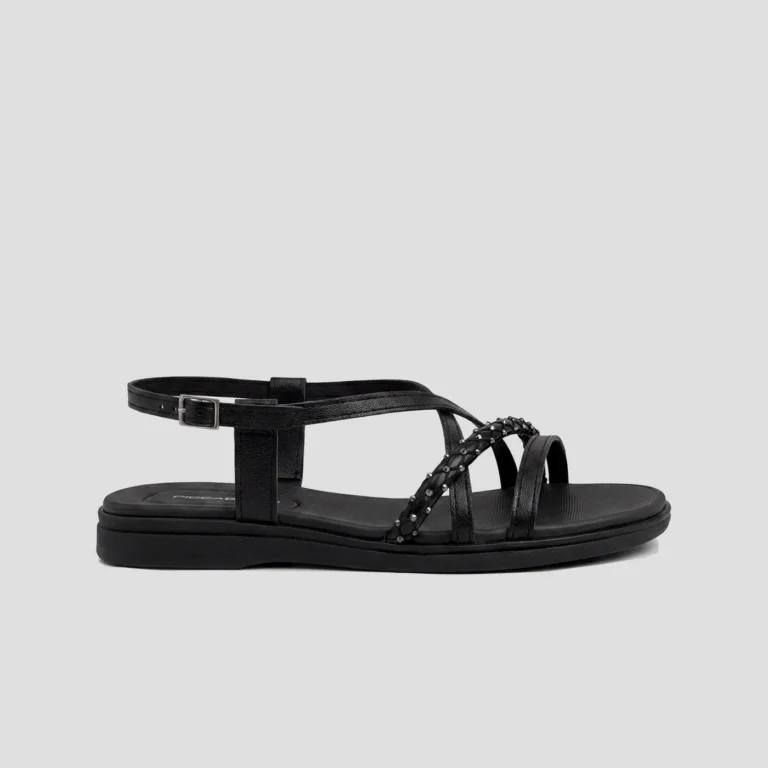 Sandalia Rasa Regina Strass Negra Piccadilly